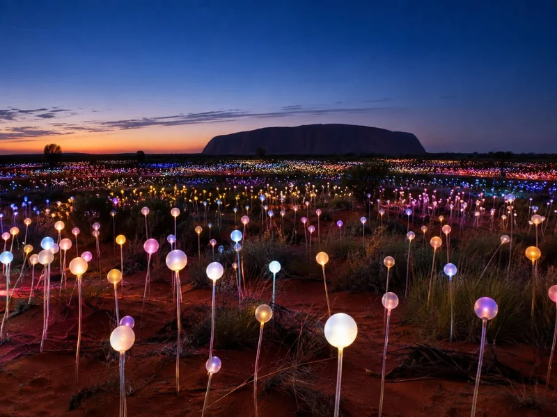 Field of Light at Sunrise with Hot Drinks